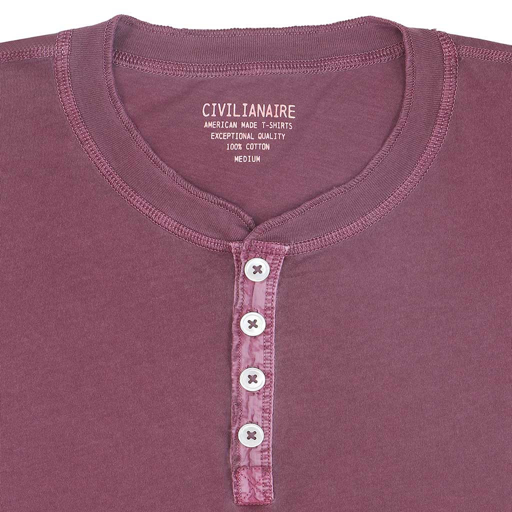 Long Sleeve Cotton Banded Henley - Pigment Dyed Red