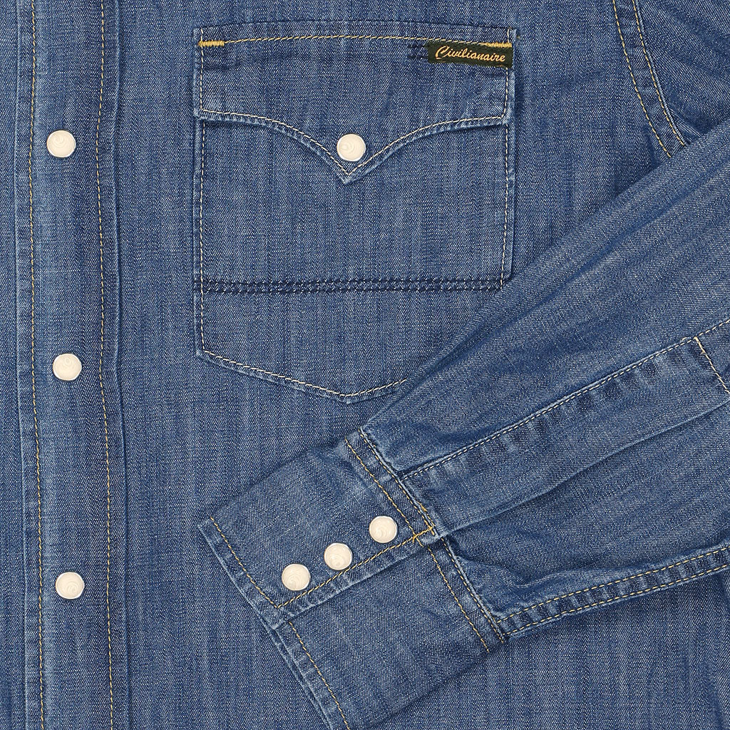 Long Sleeve 2-Pocket Western Shirt 6.5 oz. Chambray  - Medium Vintage