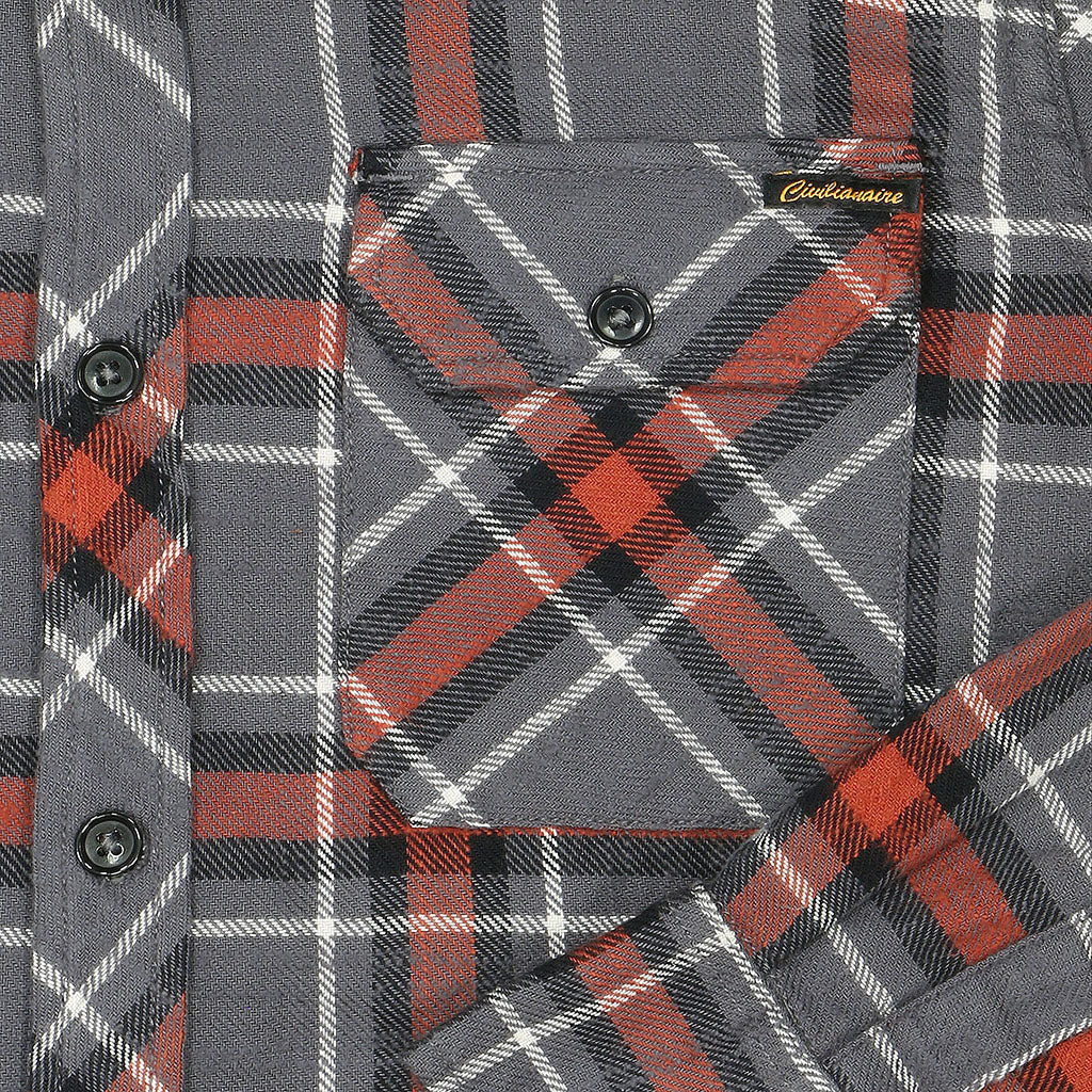 Long Sleeve 2 Notch Flap Pocket Shirt / JAPANESE COTTON Flannel - Gray/Orange