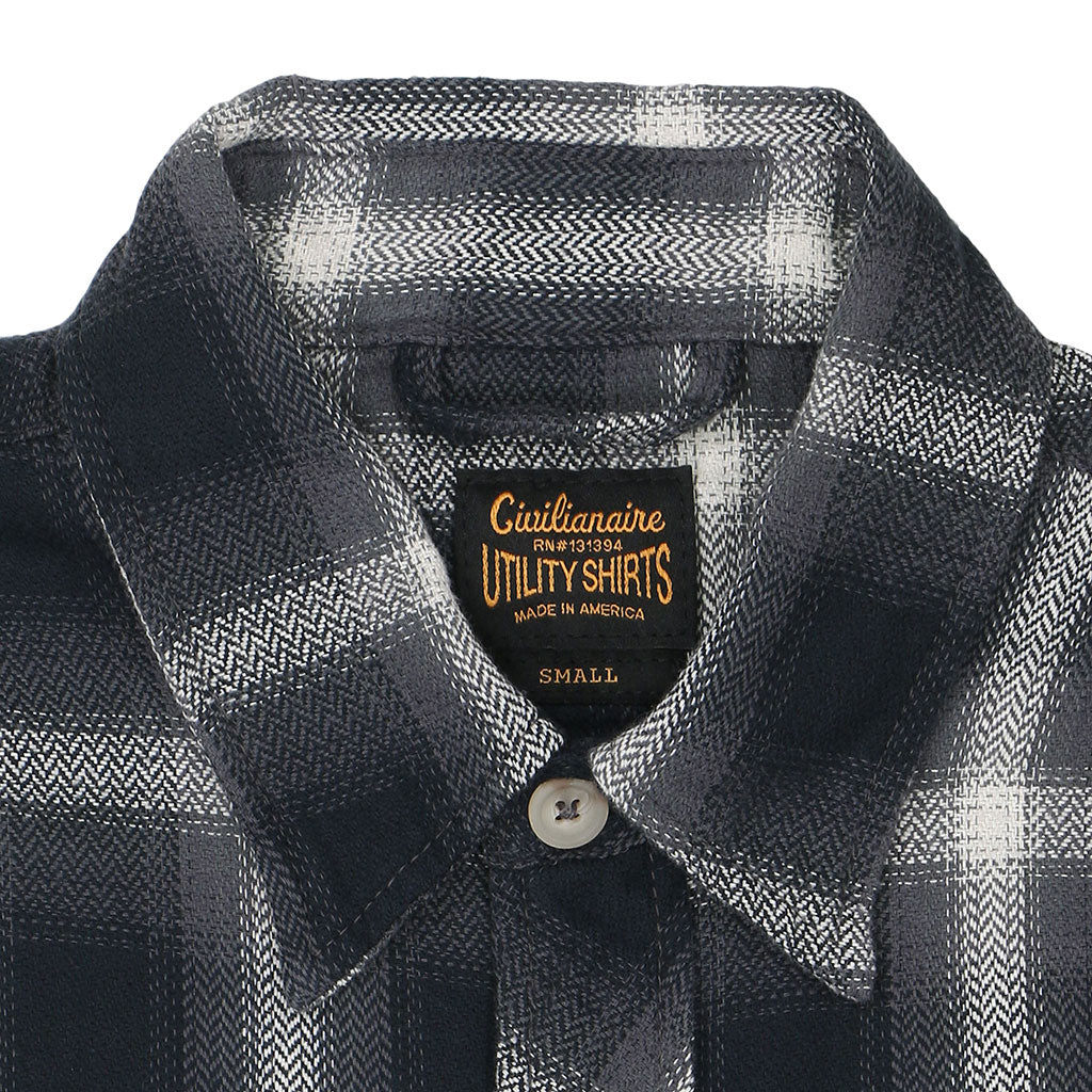 Long Sleeve 2 Notch Flap Pocket Shirt / JAPANESE COTTON Flannel - Gray/Black