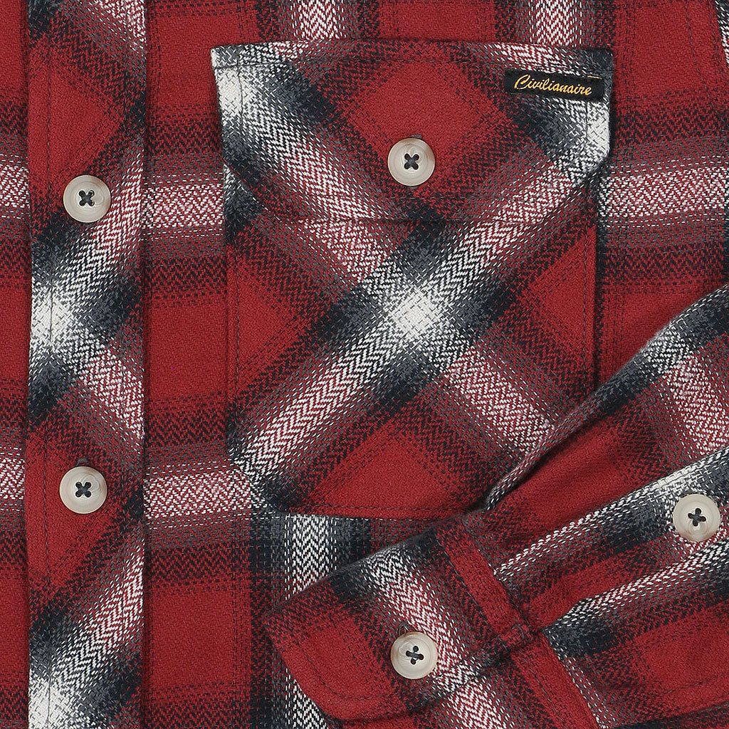 Long Sleeve 2 Notch Flap Pocket Shirt / JAPANESE COTTON Flannel - Red/Black