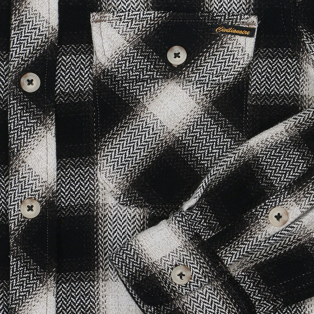 Long Sleeve 2 Notch Flap Pocket Shirt / JAPANESE COTTON Flannel - Black/White