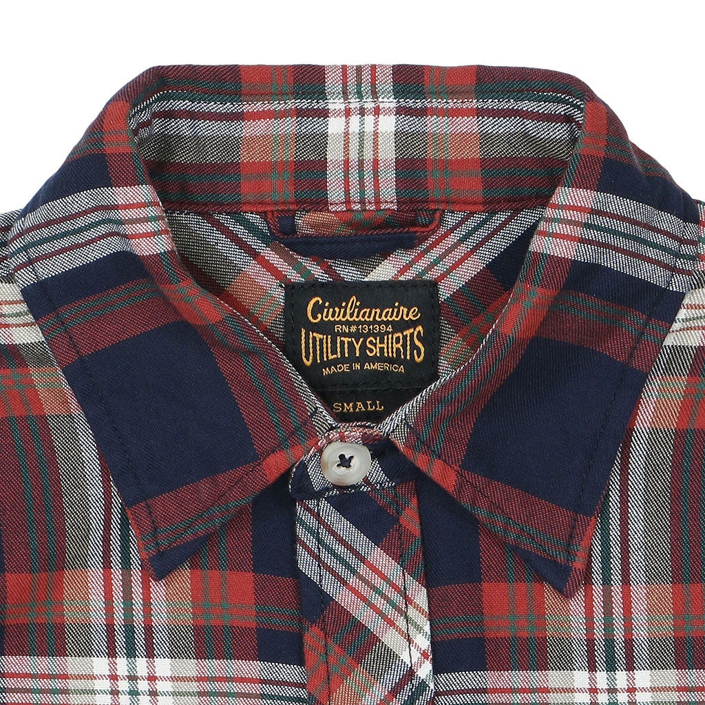 Long Sleeve 2 Notch Flap Pocket Shirt / JAPANESE COTTON Flannel - Blue/Red