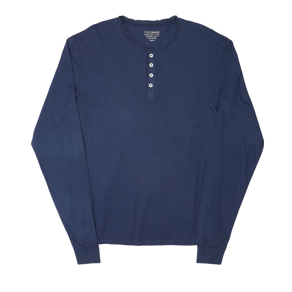 Long Sleeve Cotton Banded Henley - Dark Slate Blue