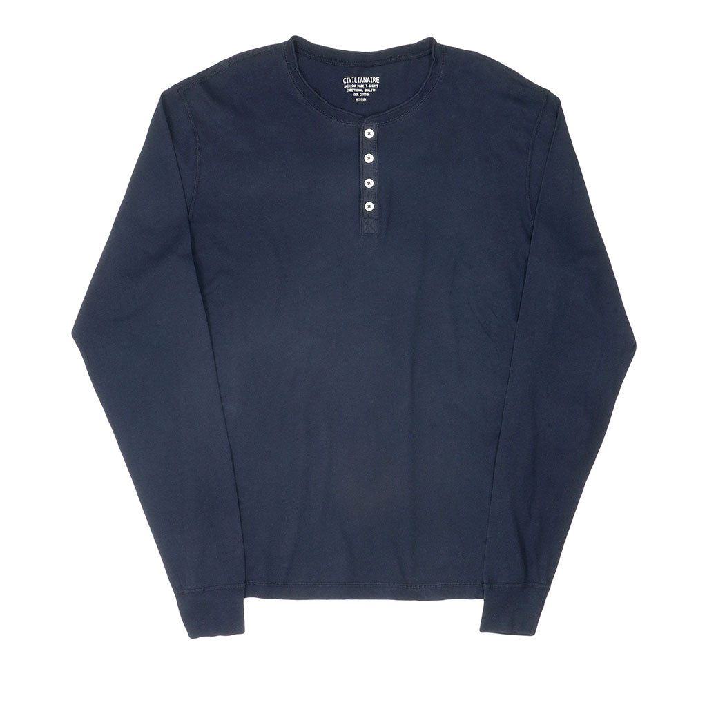 Long Sleeve Cotton Banded Henley - EZ Dark Navy