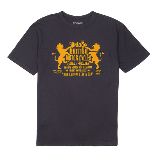 "British Moto" Short Sleeve Pocket Crew Neck Tee - Black Coal