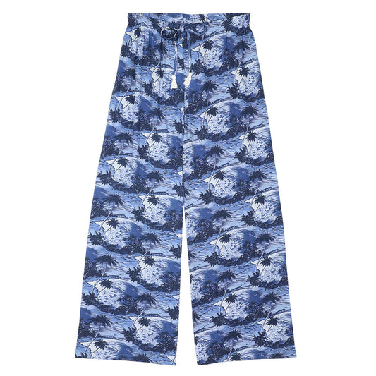 TROPICALI Womens Hawaiian Pants - Blue Palms