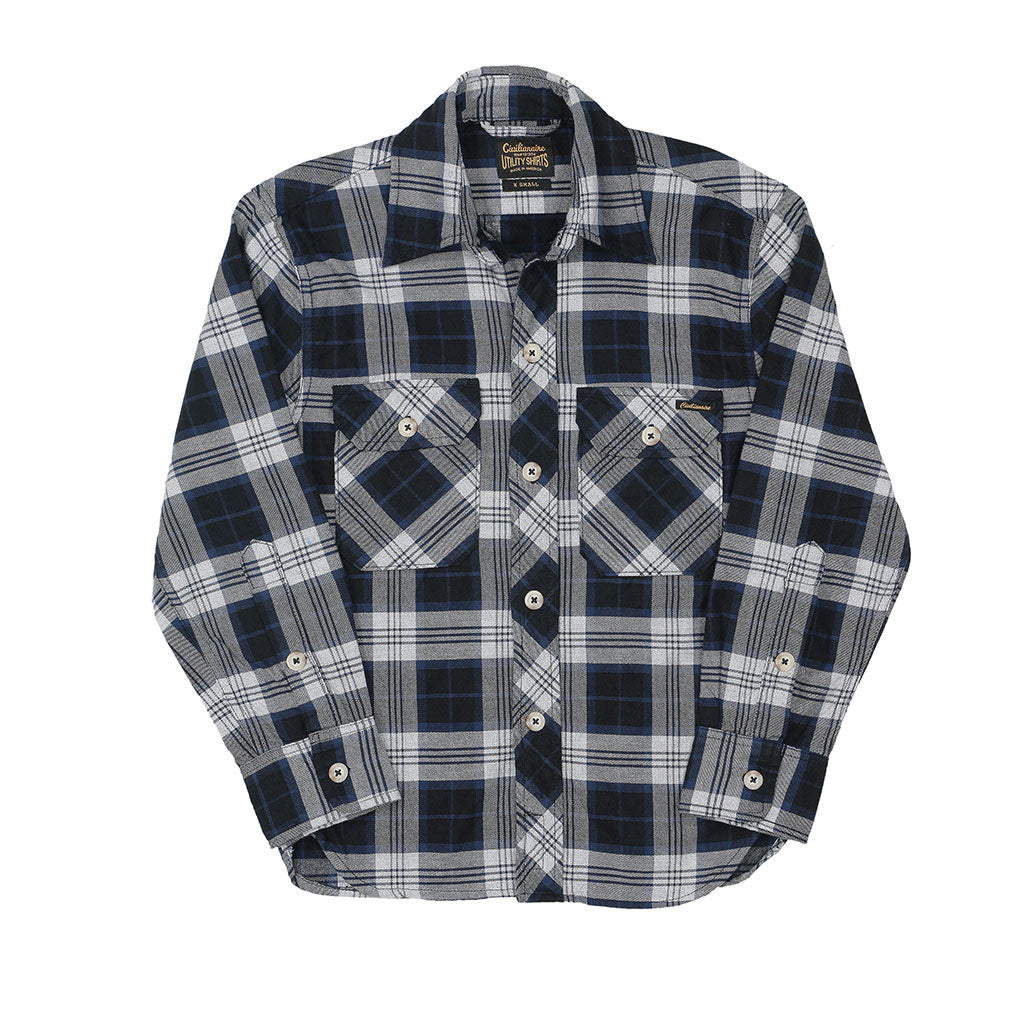 Long Sleeve Women's Boyfriend 2 Notch Flap Pocket Shirt / JAPANESE COTTON Flannel - Blue/White