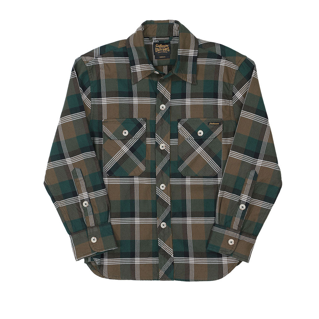 Long Sleeve Women's Boyfriend 2 Notch Flap Pocket Shirt / JAPANESE COTTON Flannel - Green/Black