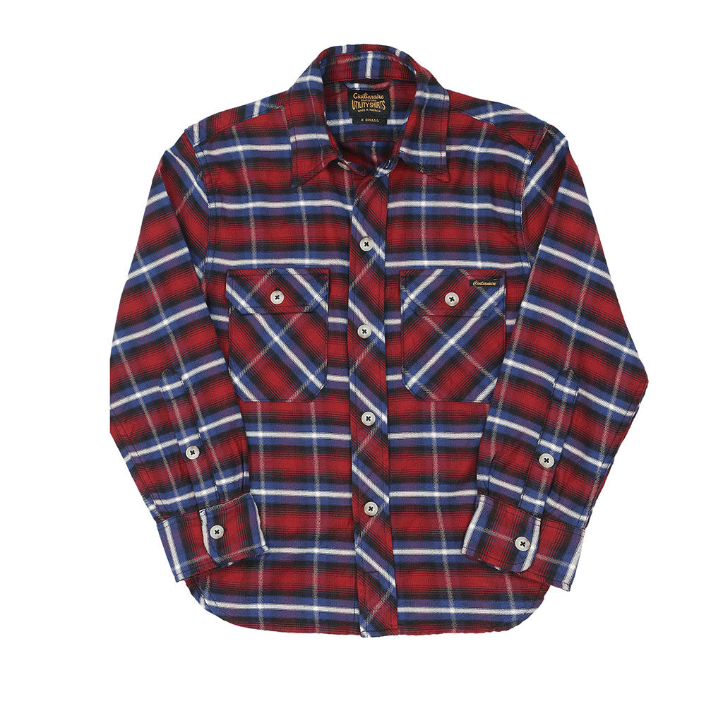 Long Sleeve Women's Boyfriend 2 Notch Flap Pocket Shirt / JAPANESE COTTON Flannel - Blue/Red