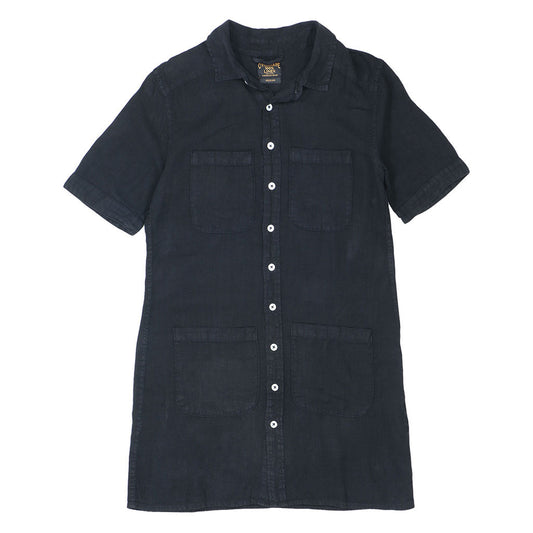 4 Pocket Linen Short Sleeve Shirt Dress - Jet Black