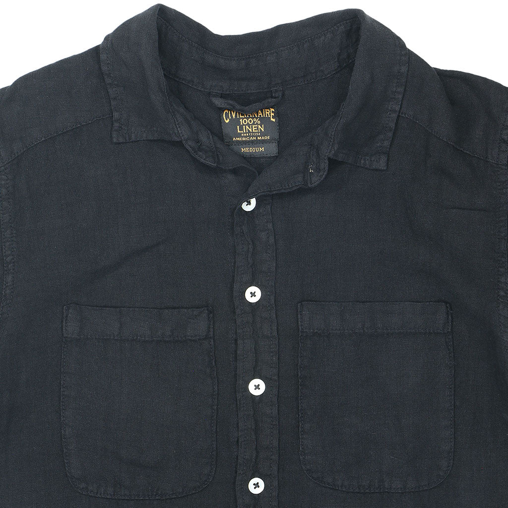 4 Pocket Linen Short Sleeve Shirt Dress - Jet Black