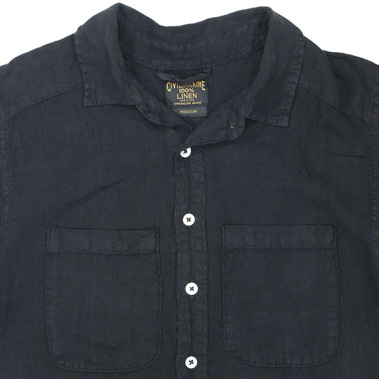 4 Pocket Linen Short Sleeve Shirt Dress - Jet Black