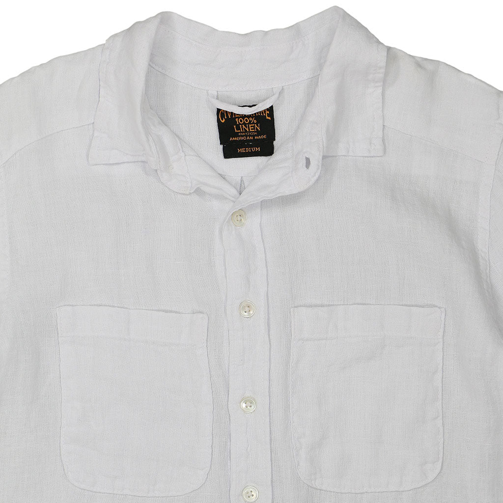 4 Pocket Linen Short Sleeve Shirt Dress - White