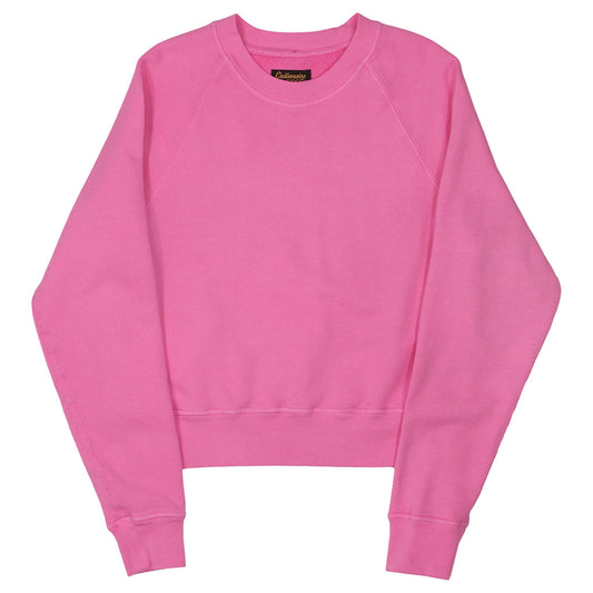 Long Sleeve Cropped Raglan Crewneck Fleece Sweat Shirt - Perfect Pink