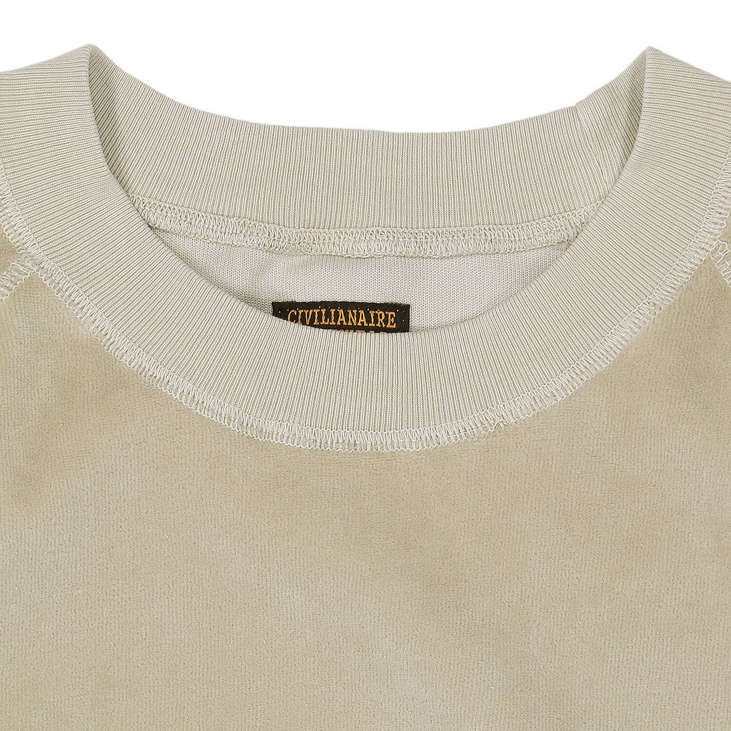 Long Sleeve Cropped Velour Raglan Crewneck - Stone
