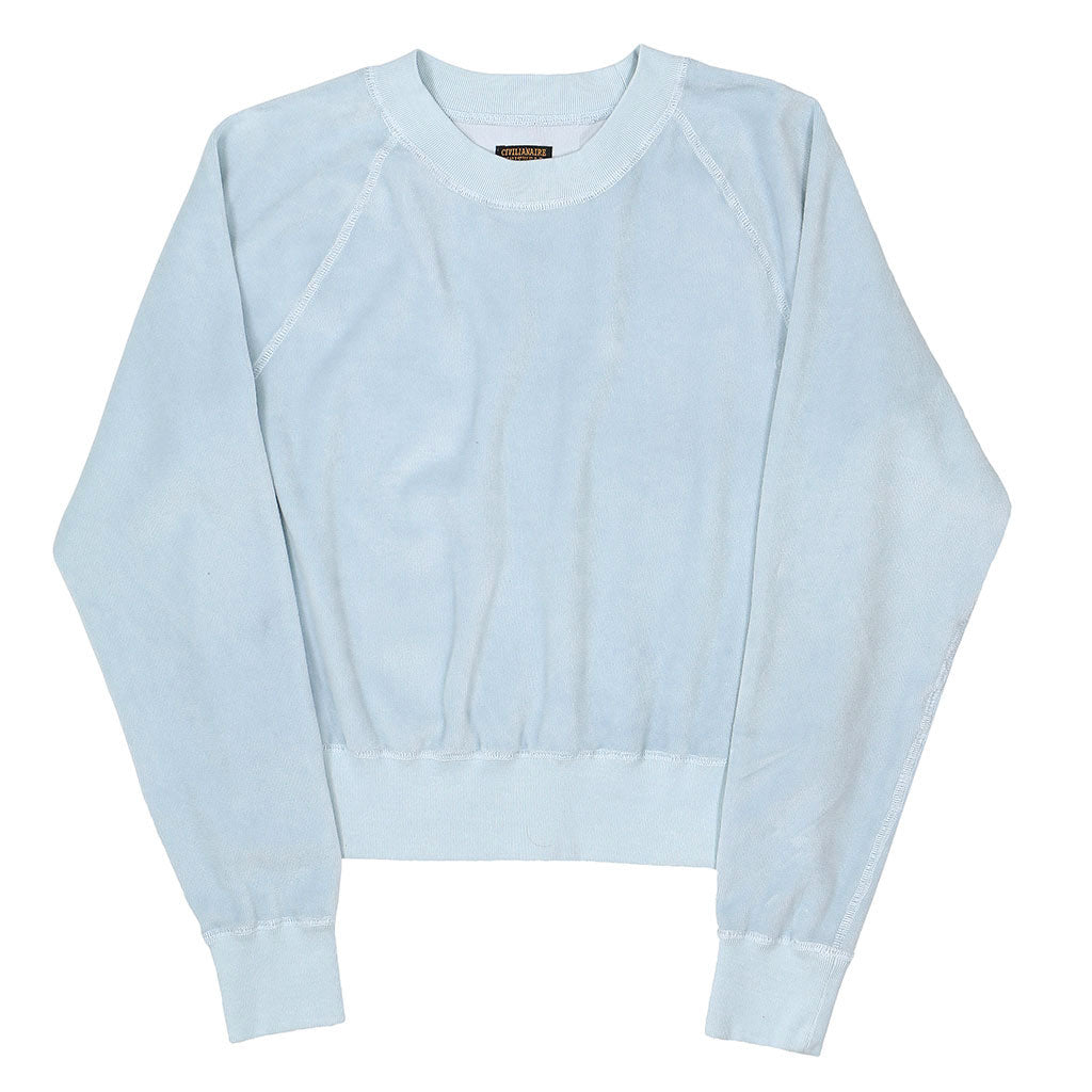 Long Sleeve Cropped Velour Raglan Crewneck - Cool Blue
