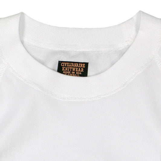 Short Sleeve Cropped Velour Raglan Crewneck - White