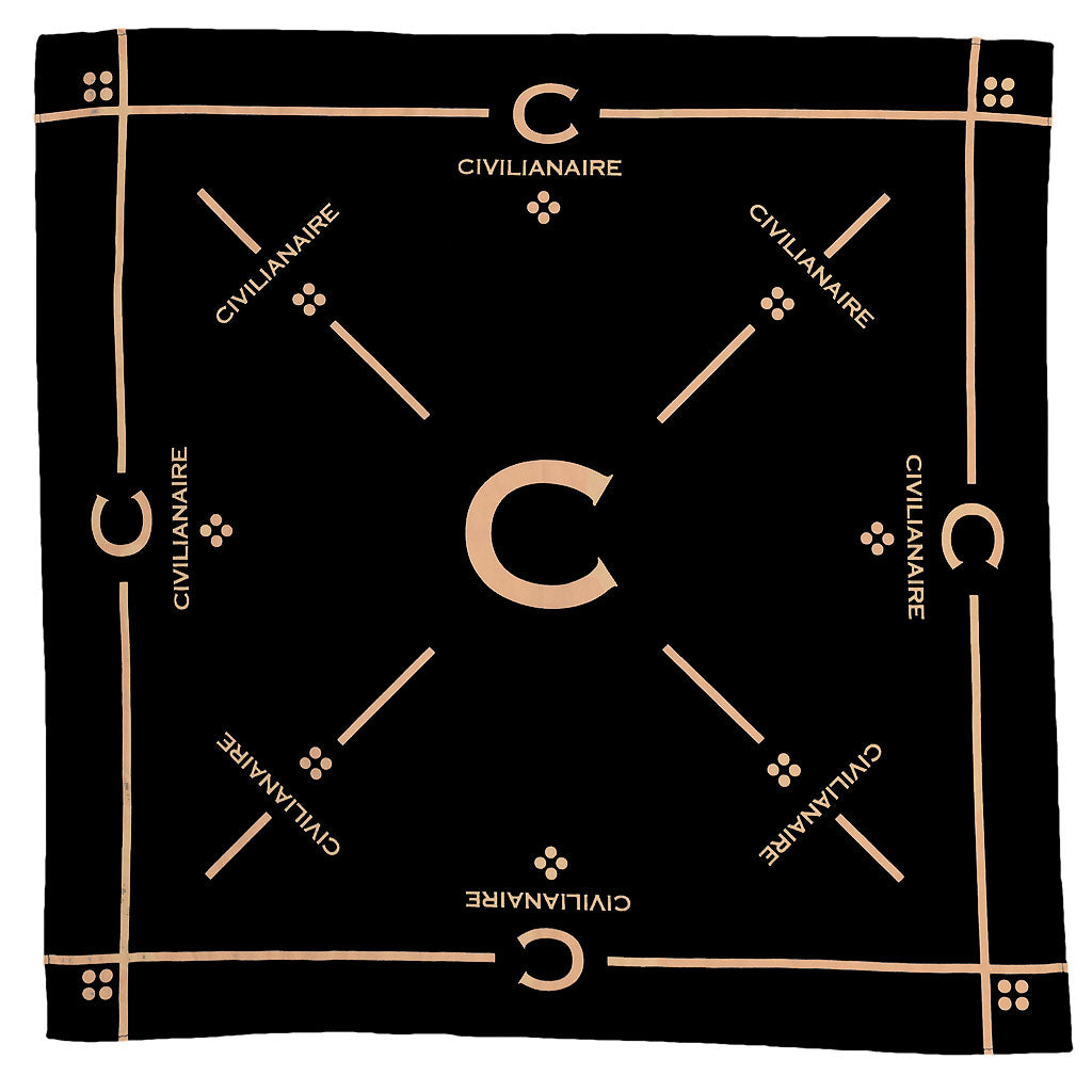 25" x 25" Silkscreened Cotton Bandana - Black/Gold