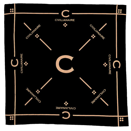 25" x 25" Silkscreened Cotton Bandana - Black/Gold