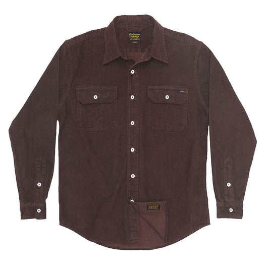 Long Sleeve Notch Flap Shirt Heavyweight Corduroy - DK BURGUNDY