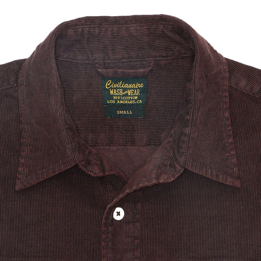 Long Sleeve Notch Flap Shirt Heavyweight Corduroy - DK BURGUNDY