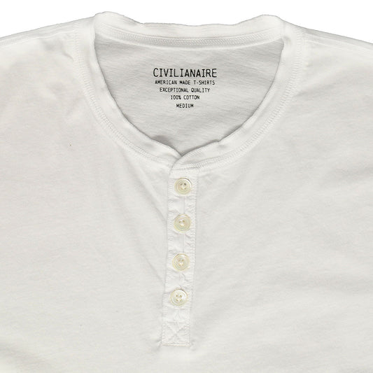 Short Sleeve Banded Henley - Cotton - Optic White