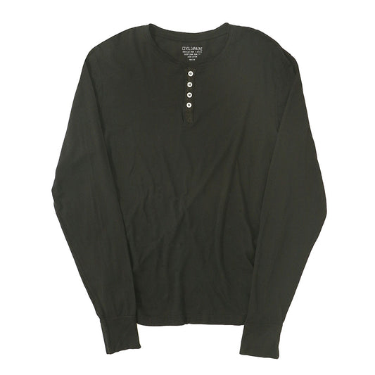 Long Sleeve Cotton Banded Henley - Black