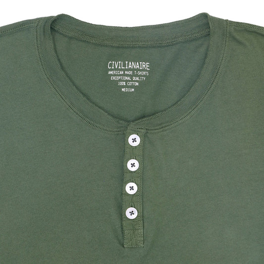 Long Sleeve Cotton Banded Henley - Old Olive