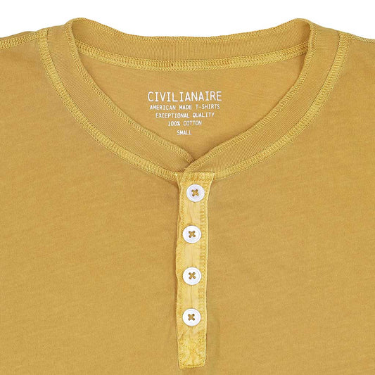 Long Sleeve Cotton Banded Henley - Pigment Dyed Gold