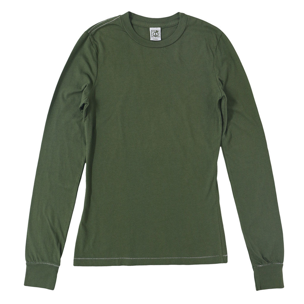 "Peace Store" Long Sleeve Cotton Banded Crew Neck - Old Olive