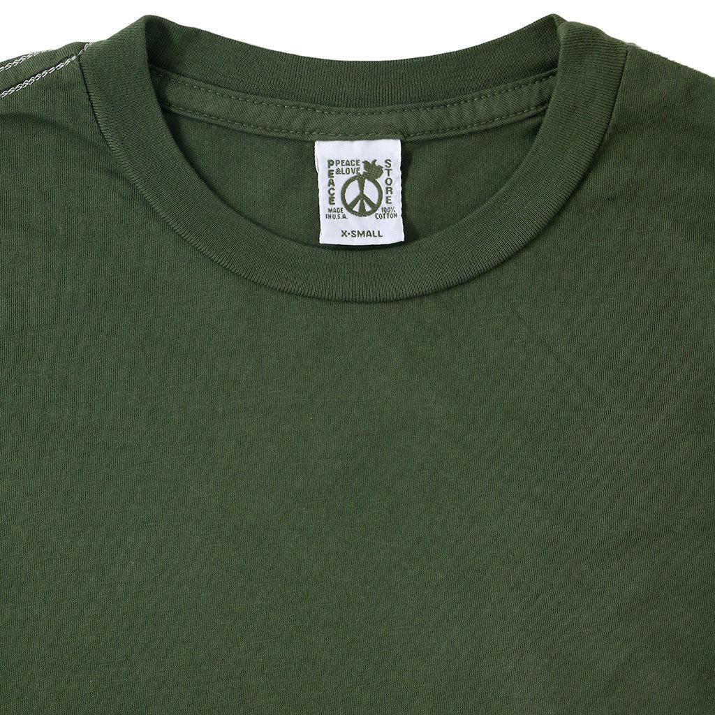 "Peace Store" Long Sleeve Cotton Banded Crew Neck - Old Olive