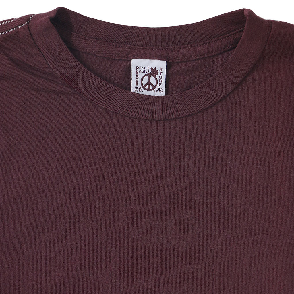 "Peace Store" Long Sleeve Cotton Banded Crew Neck - Cranberry