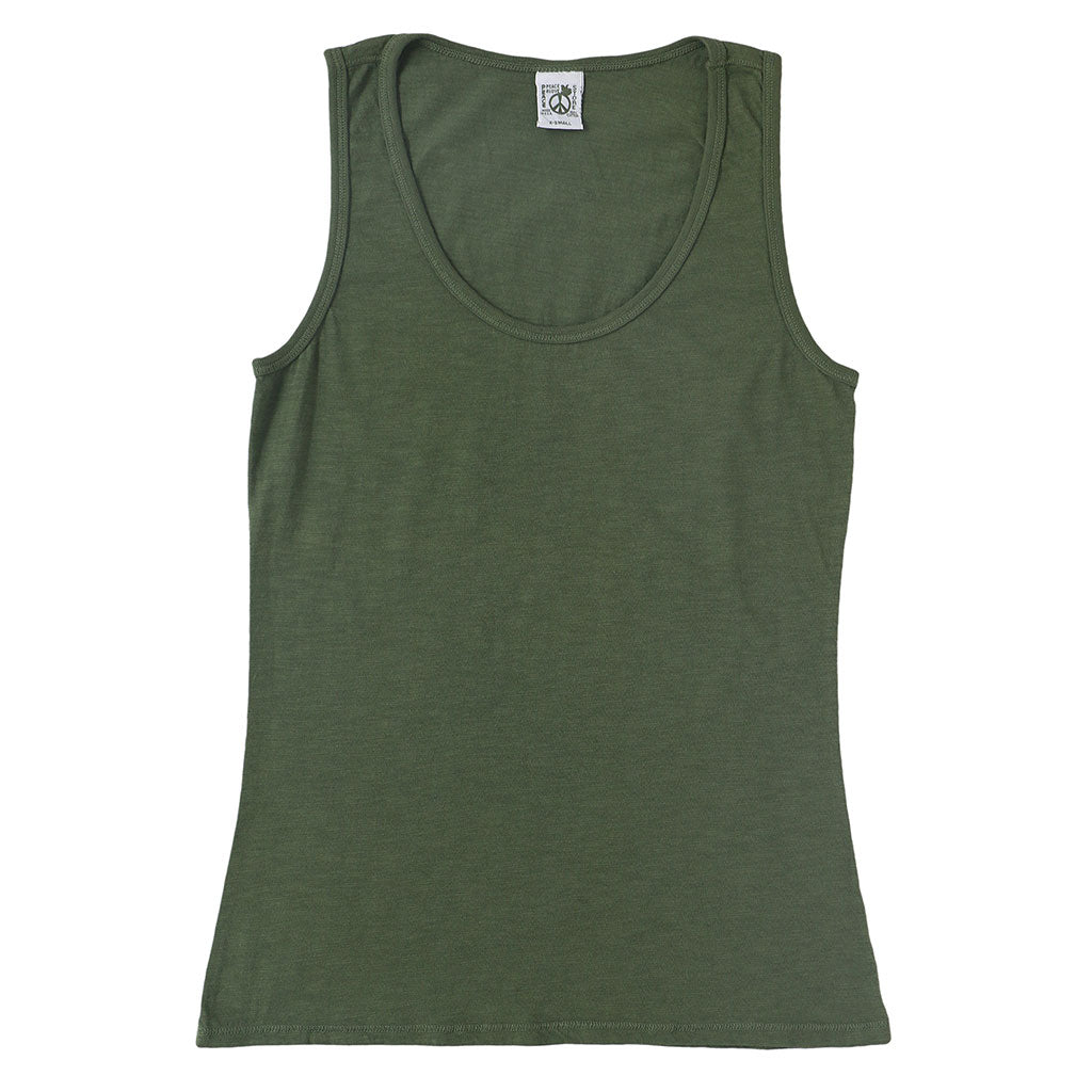 "Peace Store" Cotton Tank Top  - Old Olive