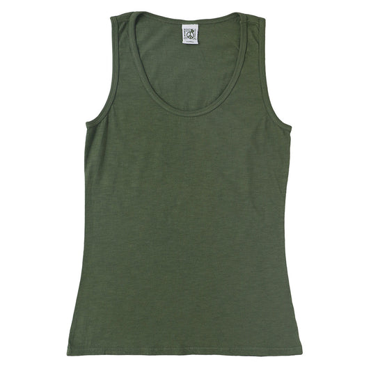 "Peace Store" Cotton Tank Top  - Old Olive