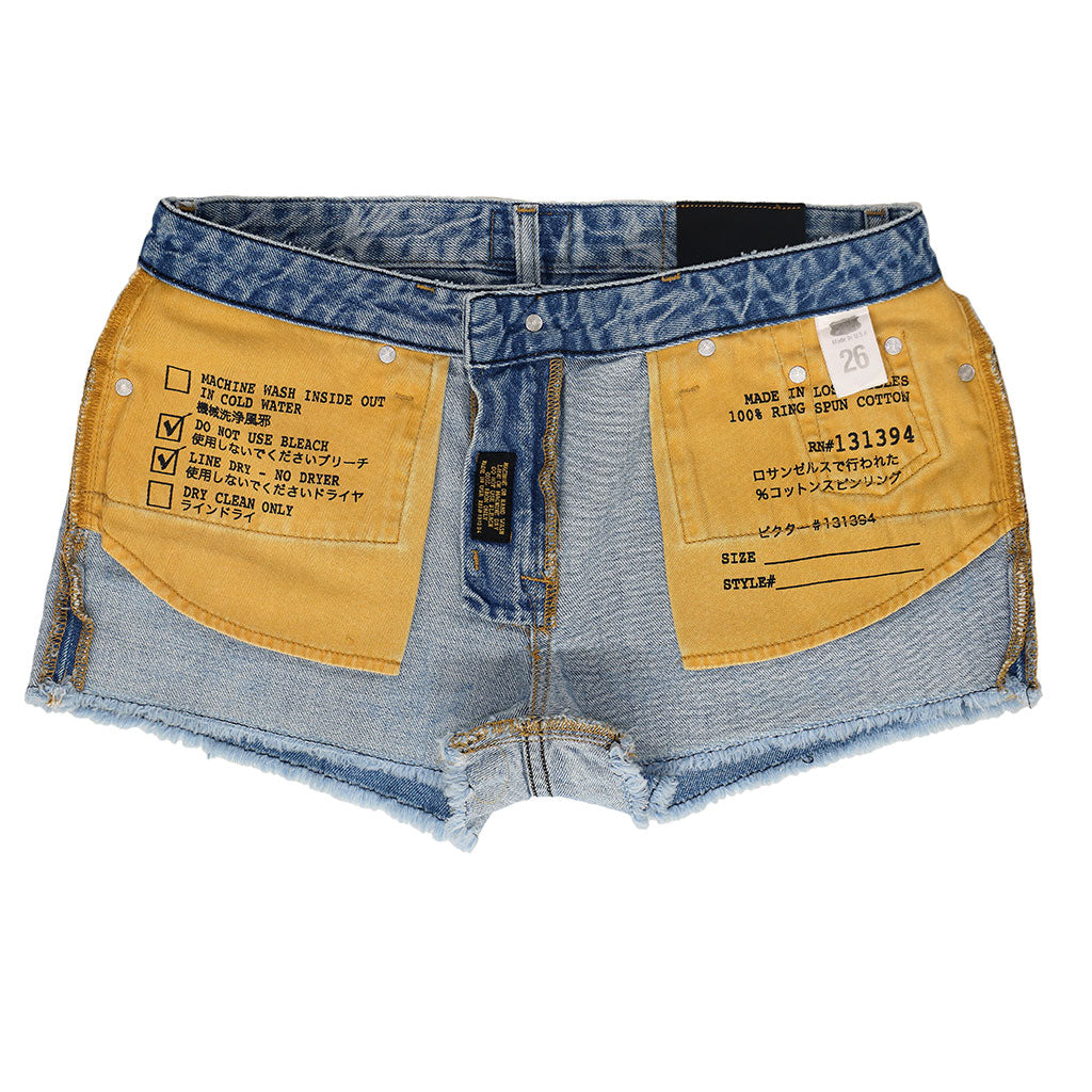 5 pocket Cut-Off  Boyfriend 10.5 oz Shorts - Med WASH - LASER SKULL & LEAF PRINT