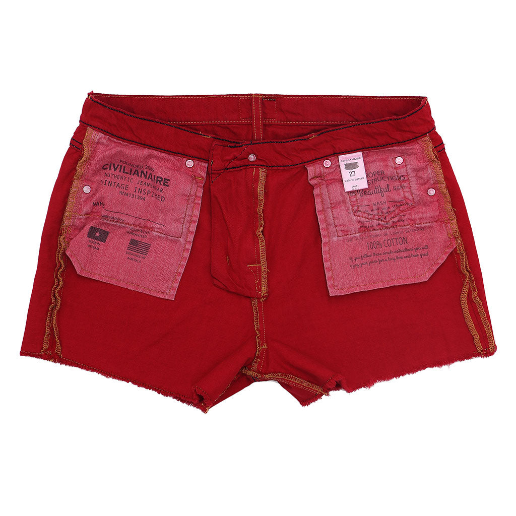 12.4 oz Denim Shorty Shorts - Red on Denim