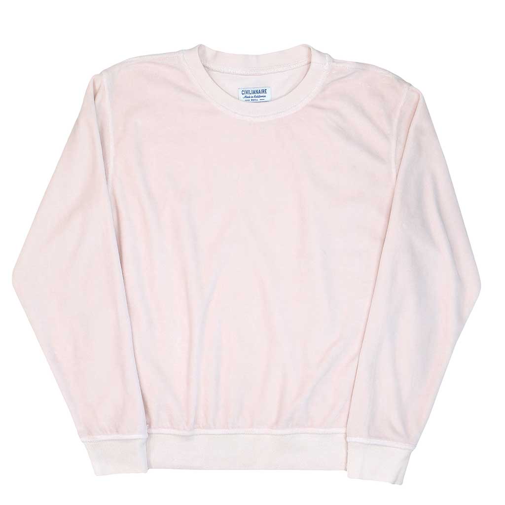 Long Sleeve Women's Crewneck Velour Sweatshirt - Buff Pink