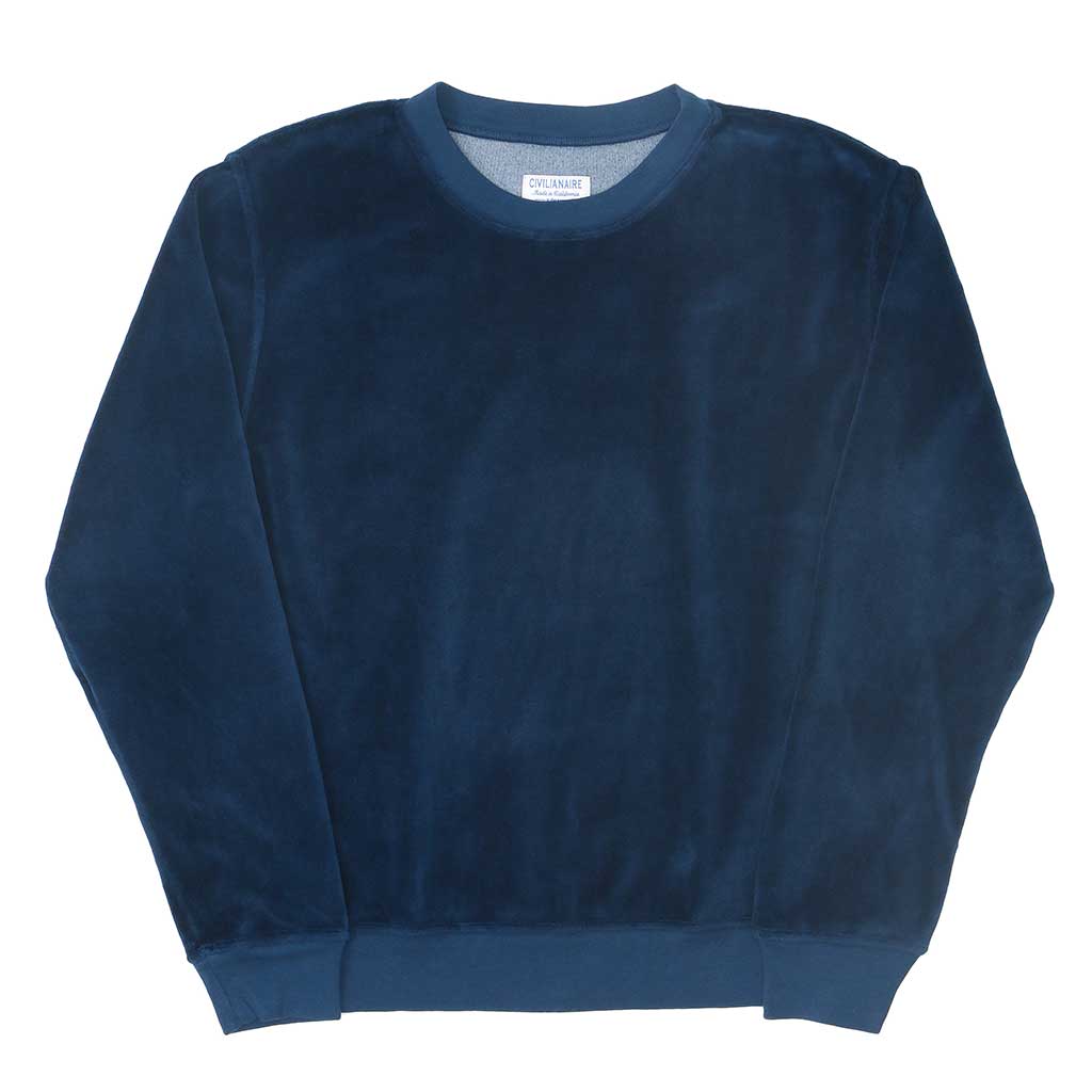 Long Sleeve Women's Crewneck Velour Sweatshirt - Navy