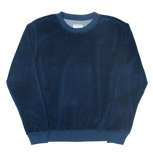 Long Sleeve Women's Crewneck Velour Sweatshirt - Navy