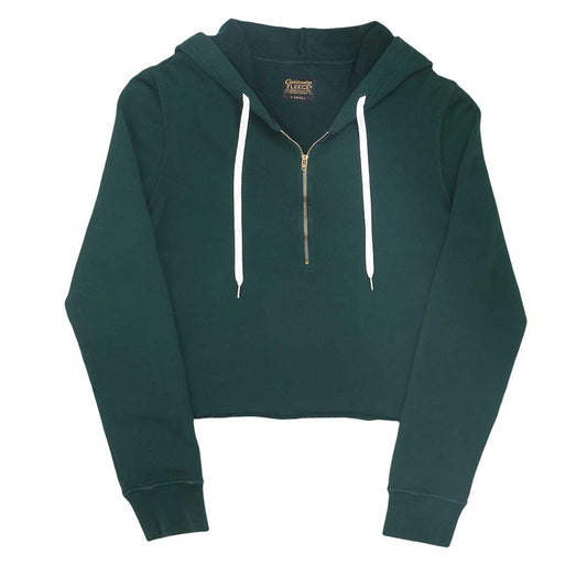 Long Sleeve 8" Half Zip-Front Cropped Fleece Hoodie - Pine Grove