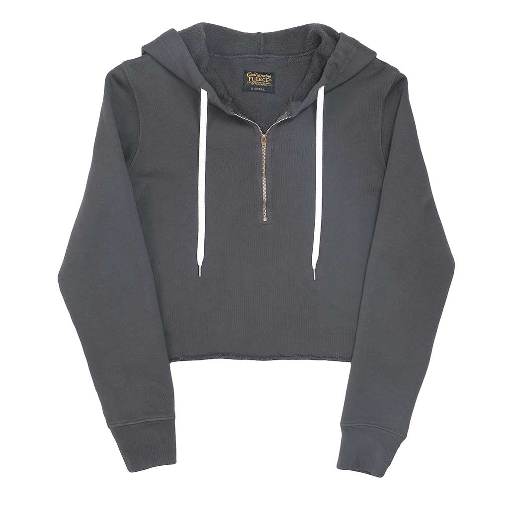 Long Sleeve 8" Half Zip-Front Cropped Fleece Hoodie - Forged Iron