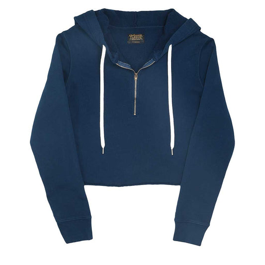 Long Sleeve 8" Half Zip-Front Cropped Fleece Hoodie - Navy Blue