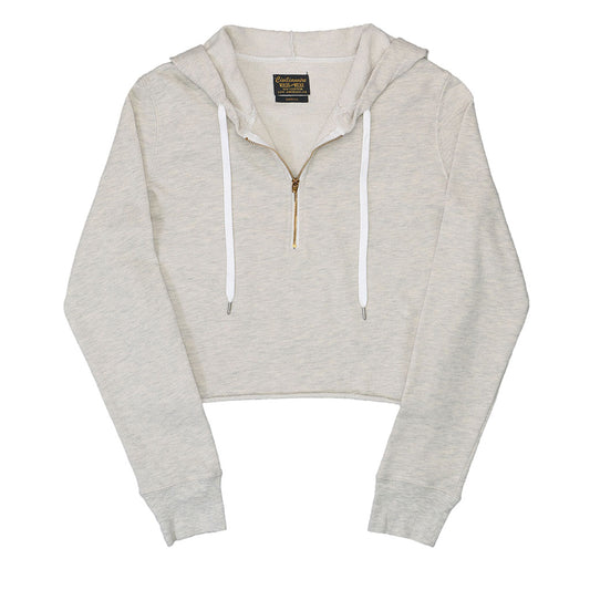 Long Sleeve 8" Half Zip-Front Cropped French Terry Hoodie - Oatmeal
